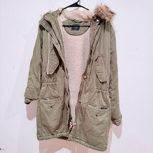 Abercrombie & Fitch Green Utility Jacket with Faux Fur Trim